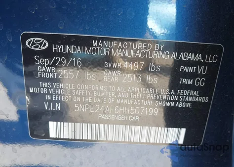 2017 Hyundai Sonata Se из США, поврежденный, VIN 5NPE24AF6HH507199